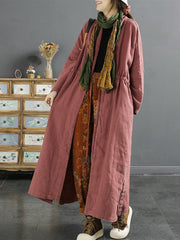 Plus Size Women Vintage Drawstring Linen Long Coat