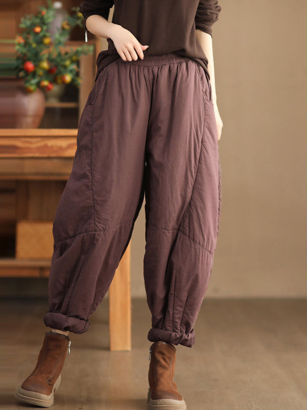 Plus Size Women Vintage Solid Spliced Padded Harem Pants