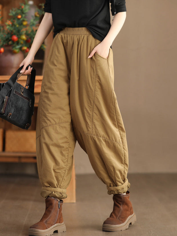 Plus Size Women Vintage Solid Spliced Padded Harem Pants