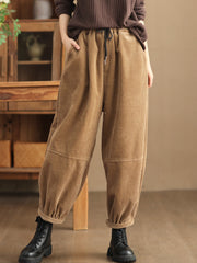 Plus Size Women Casual Solid Loose Fleece-lined Pants