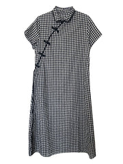 Plus Size Women Summer Vintage Plaid Frog Loose Dress