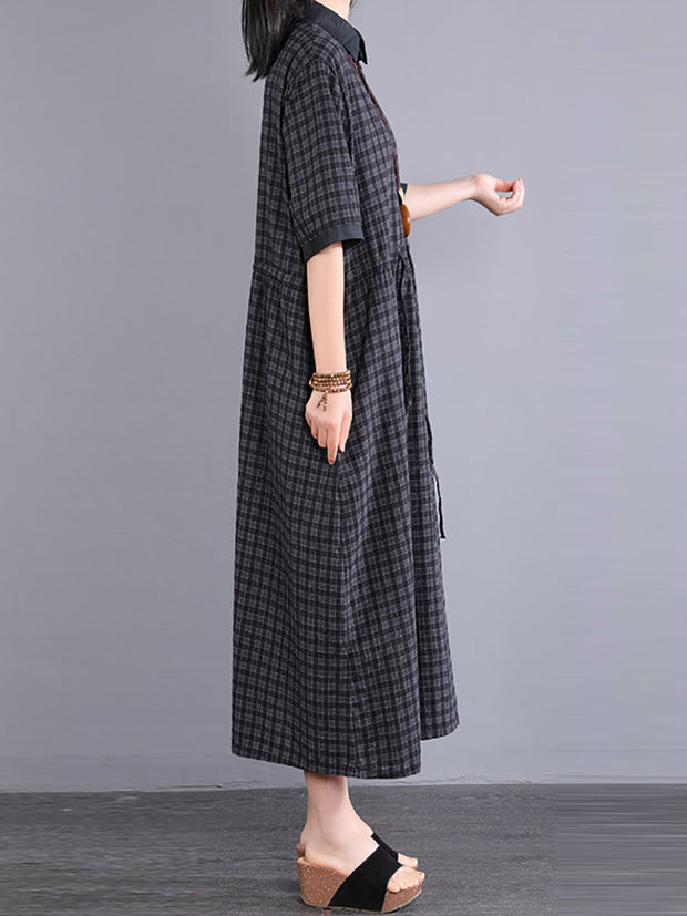 Plus Size Women Artsy Plaid Cotton Dress