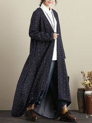 Plus Size Cardigan Long Sleeves Blue Autumn Winter Coat For Women