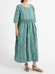 Plus Size Cotton Casual Summer Half Sleeve Loose Pleated Dress