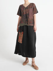 Plus Size Linen Vintage Floral Women Summer Shirt