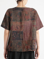 Plus Size Linen Vintage Floral Women Summer Shirt