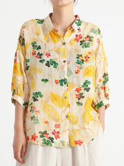 Plus Size Floral Vintage Women Summer Loose Shirt