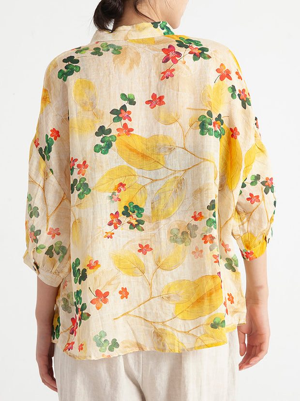 Plus Size Floral Vintage Women Summer Loose Shirt