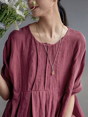 Plus Size Chinese Style Elegant Pleated Loose Linen Dress