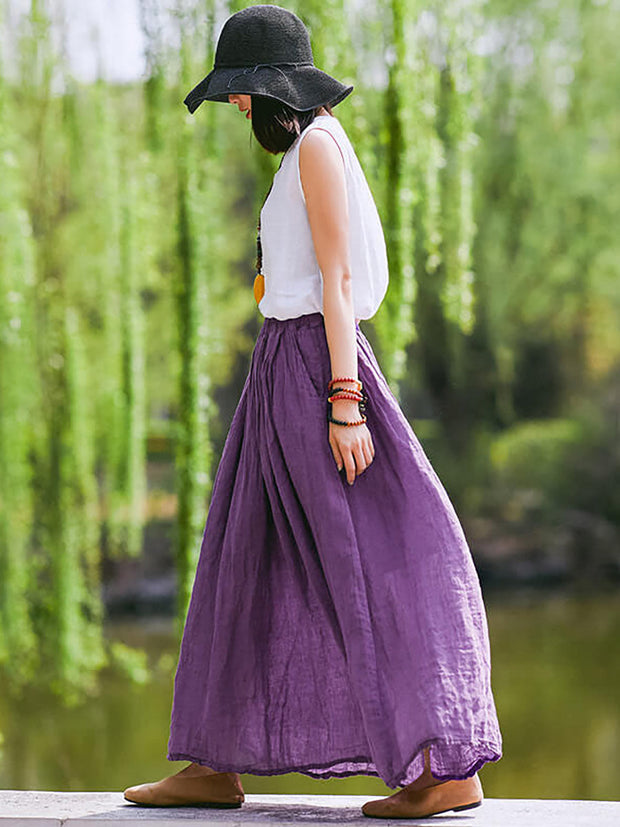 Plus Size - 100% Linen Women Pure Color Skirt