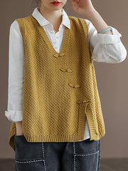 Plus Size Women Button Knitted Vest Waistcoat Sweater