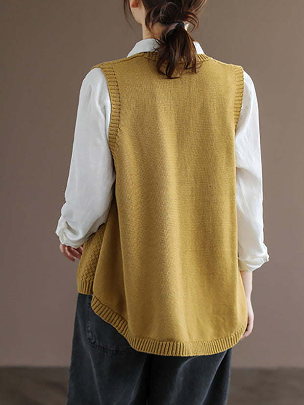 Plus Size Women Button Knitted Vest Waistcoat Sweater