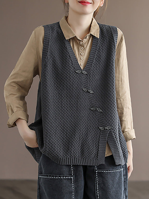 Plus Size Women Button Knitted Vest Waistcoat Sweater