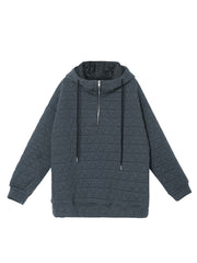 Plus Size Solid Color Pleated Drawstring Zipper Hooded Sweatshirt