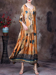 Plus Size Floral Vintage Women Batwing Sleeve Maxi Dress