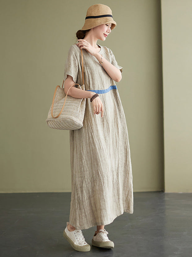 Plus Size Vintage Linen Women Loose Maxi Dress