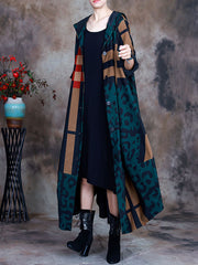Plus-Size Women Irregular Hooded Print Plaid Coat