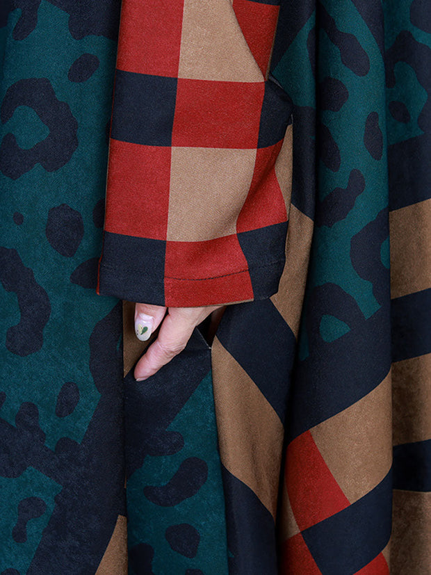 Plus-Size Women Irregular Hooded Print Plaid Coat