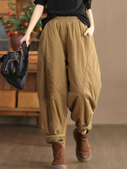 Plus Size Women Vintage Solid Spliced Padded Harem Pants