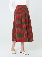 Plus Size Women Plaid Loose Spring Pocket Elastic Waist Skirt