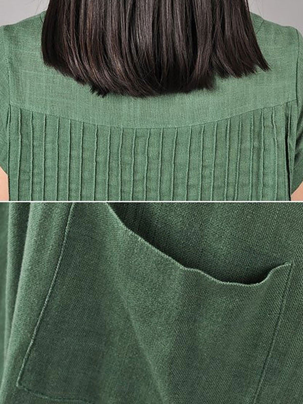 Plus Size  Women Cotton Linen Loose Fitting Dress in Green