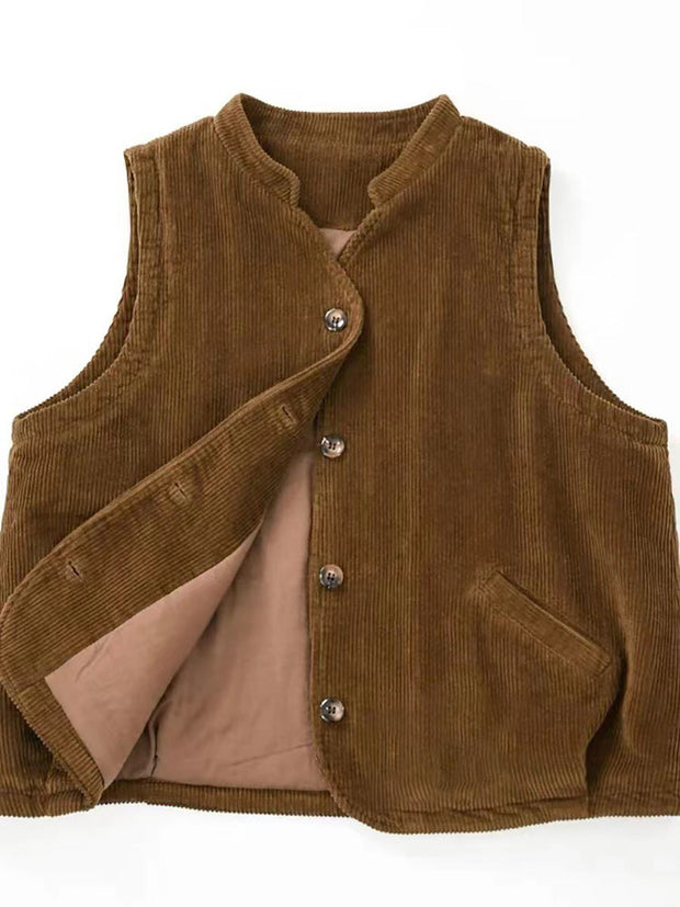 Plus Size Women Vintage Cotton Corduroy Loose Padded Vest