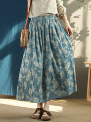 Plus Size Floral Vintage Elastic Waist Summer Loose Skirt