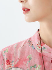 PLUS Size - Linen Floral Print Vintage Casual Irregular Shirt