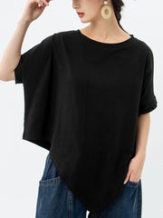 Plus Size Women Irregular Loose 100% Cotton T-Shirt