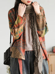 Plus Size - Casual Floral Comfortable Knit Sweater Coat