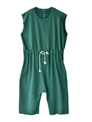 Plus Size - 100% Cotton Solid Color Drawstring Jumpsuits