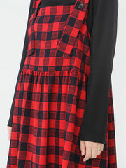 Plus Size - Cotton Women Top and Plaid Pinafore Dress