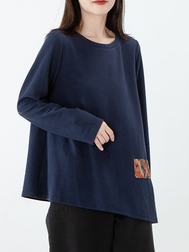 Plus Size - Women Patchwork Long Sleeve T-shirt