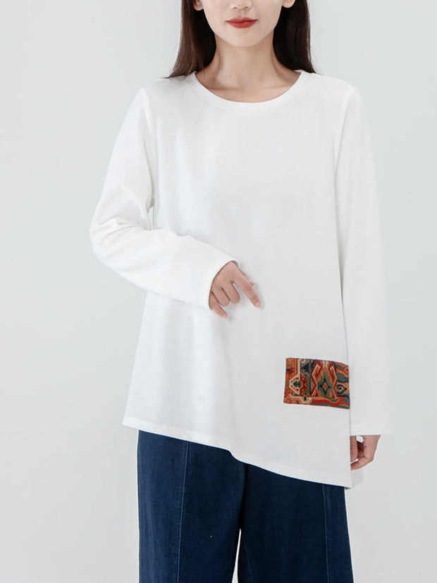 Plus Size - Women Patchwork Long Sleeve T-shirt