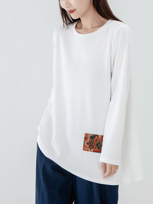 Plus Size - Women Patchwork Long Sleeve T-shirt