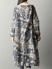 Women's Plus Size Floral Cotton Vintage Casual Loose Printing Maxi Dress