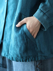 Plus Size - Ramie Hooded Drawstring Pocket Coat Top