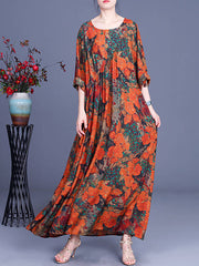 Plus-Size Women Floral Irregular Casual Vintage Maxi Dress