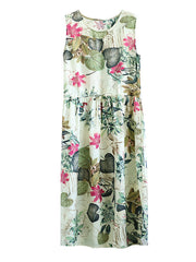 Plus Size - Summer Casual Floral Printed Cotton Sleeveless Pinafore Dress