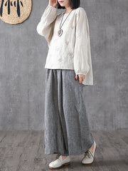 Plus Size- Buykud Hand-Made Plaid Linen  Wide Leg Pants