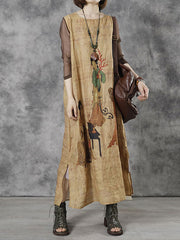 Plus Size Women Vintage Casual O-Neck Maxi Dress