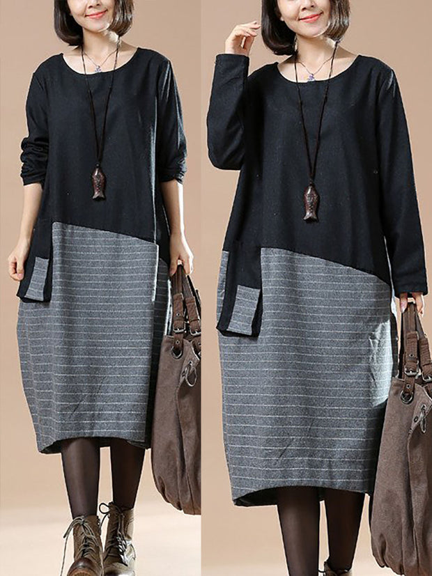 Plus Size Women Casual Woolen Loose Autumn Dress