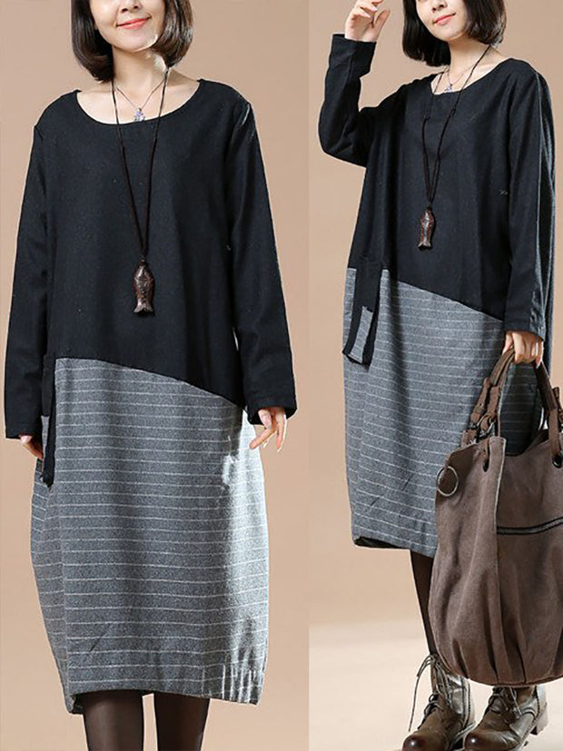 Plus Size Women Casual Woolen Loose Autumn Dress