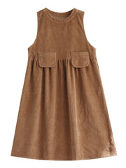 Plus Size - Corduroy Pocket Casual Sleeveless Pinafore Dress